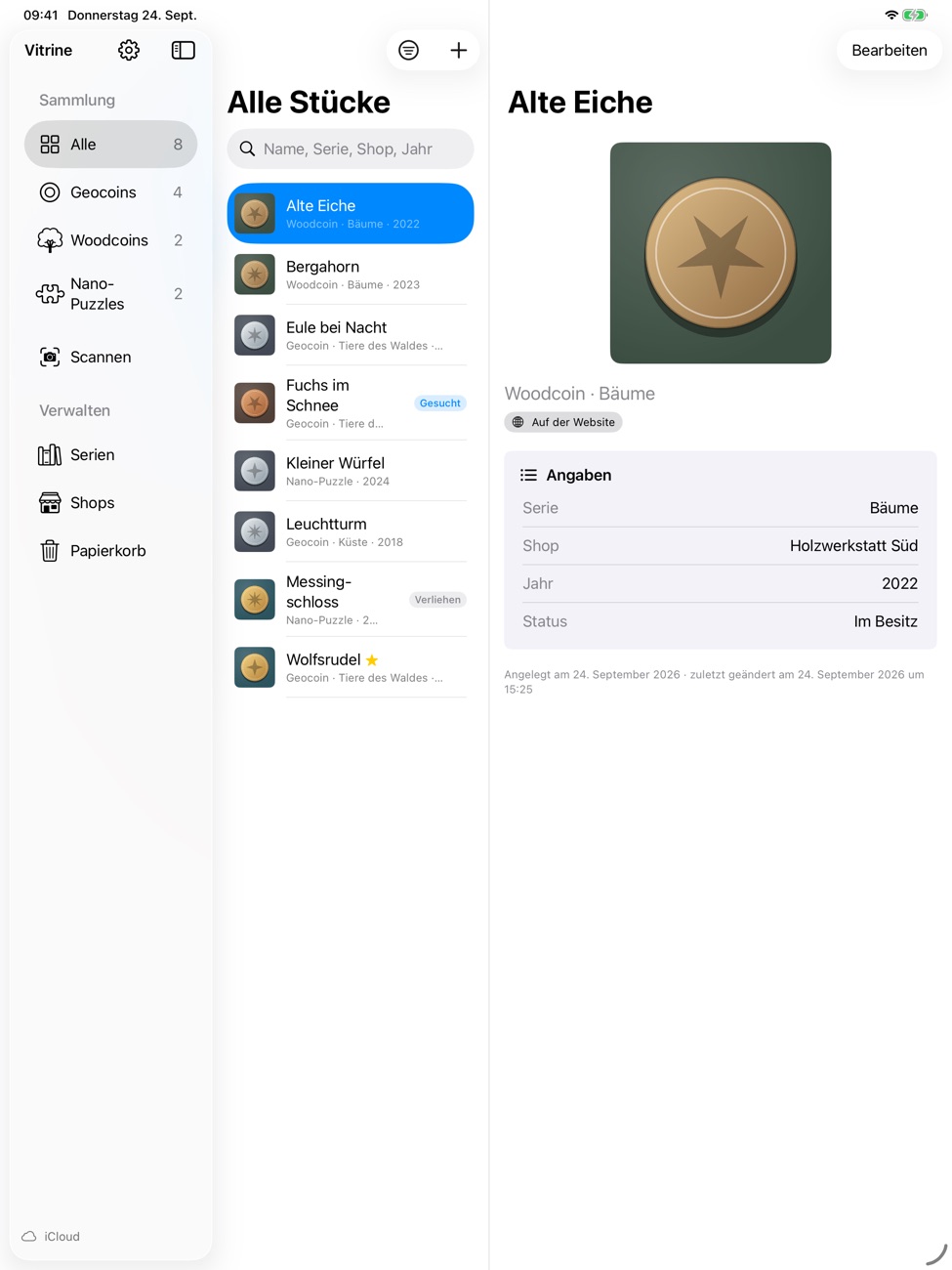 Die Sammlung auf dem iPad
